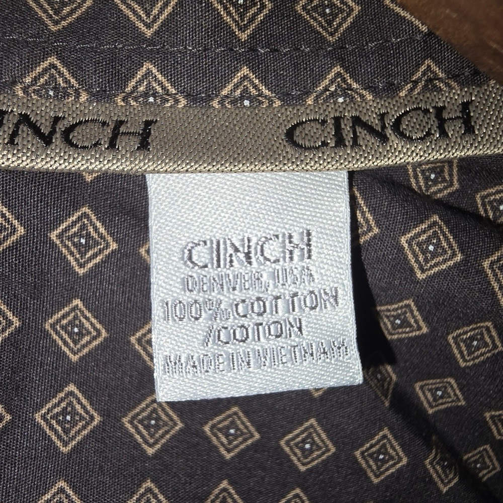 Cinch Button Front Western Shirt Mens XL Brown Geometric Print Long Sleeve - Picture 4 of 5